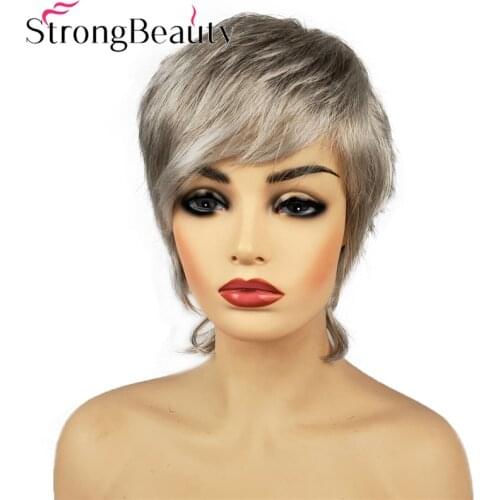 StrongBeauty Short Straight Wig Sliver Grey Hair Synthetic Wigs Natural Women Hair