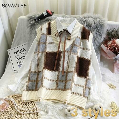 Sweater Vest Women Chic Trendy Clothes Popular Preppy Style Autumn New Teenagers Sleeveless Knitwear V-neck Soft Harajuku Tender
