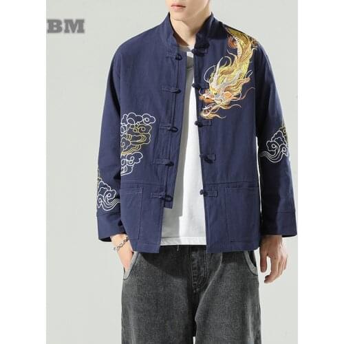 Chinese Traditional Dress Dragon Lucky Cloud Embroidery Hanfu Men Wu Tang Tai Chi Coat Kung Fu Uniform Harajuku Top Jackets
