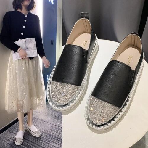 Single Shoes Womens Cross-Overseas Plus Size Casual Fall 2021 New Loafers Platform Flat Bottom Rhinestone Fashion Womens Shoes