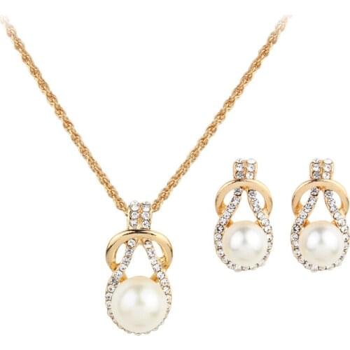 European and American cross-border new crystal pearl drop earrings stainless steel jewelry set