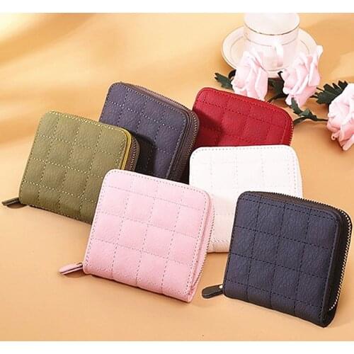 1PC Female Plaid Purse Women Short Wallets PU Leather Plaid Card Holder Wallet Woman Small Zipper Wallet Coin Purse