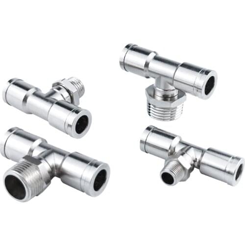 1/8" 1/4" 3/8" 1/2" BSP Male Thread Brass Tee 3 Way One Touch Air Pneumatic Push In Fitting Quick Connector
