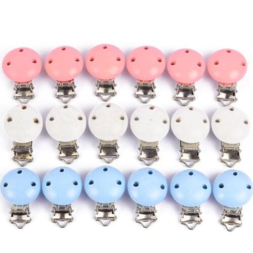 10Pcs/Lot 3 Colors Round Wood Pacifier Clip Baby Teething Bead Clip Accessories for DIY Pacifier Chain Tool Wholesale