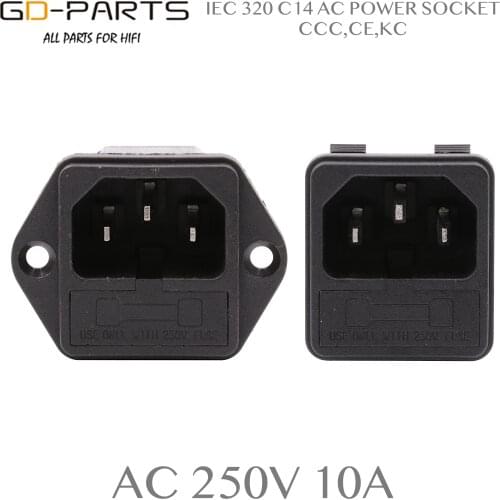 2PCS 3-PIN IEC 320 C14 Male Power Cord Inlet Socket Receptacle Connector With Fuse Holder FOR Audio amp 250V 10A RoHs CCC TUV CE