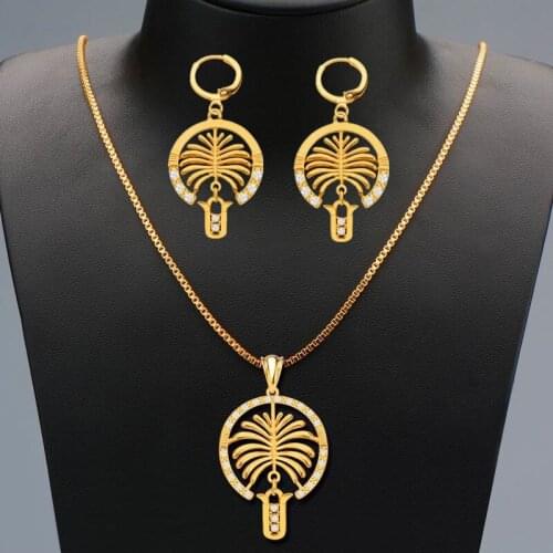 2pcs/Set Fashion Jewelry Set Dubai Palm Leaf Pendant Necklace Earrings Middle East Jewelry Bohemian Beach Style
