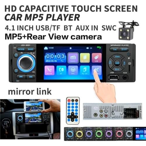For4" Touch Screen Bluetooth Car Radio 1 Din Mirror Link Autoradio Stereo Audio MP5 Video 4 LED Rear View Camera usb aux Player