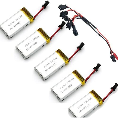 5pcs Upgrade 7.4V 650mAh Lipo Battery With Charging Cable for H8C H8D DFD F182 F183 RC Quadcopter Spare Part