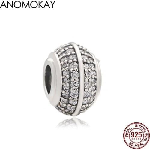 Anomokay Full of White Crystal Spacer 925 Silver Charms for DIY Bracelet Bangle Making