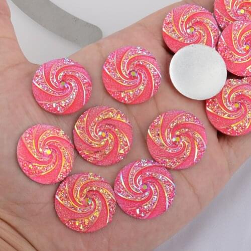 BOLIAO No Hole 10Pcs 25mm (0.98in) Round Whirlwind Hot Pink Resin AB Color Shiny FlatBack Appliques/Craft/Wedding Decoration