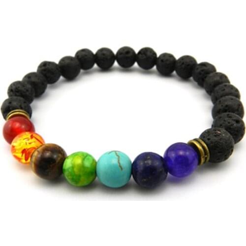 7 Chakra Bracelet 8mm Black Frosted Bracelet 3D Buddhas Head + Energy Stone Colorful Buddhist Bead Bracelet Women Men LXH