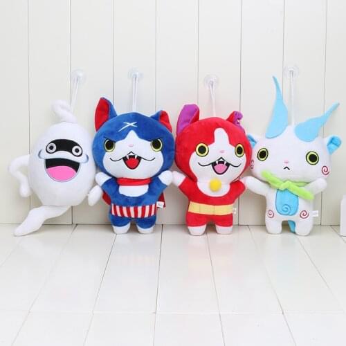 4Pcs/set 20cm Japan Yokai Watch Red Cat KOMA SAN Nyan Whisper Youkai Watch Plush Toy Soft Doll
