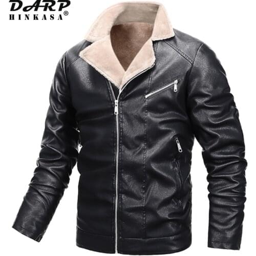 DARPHINKASA 2020 Winter New Leather Jacket Men Thick Warm Fur Collar Fashion Casual Casual Motorcycle Pu Jacket Men Plus Size