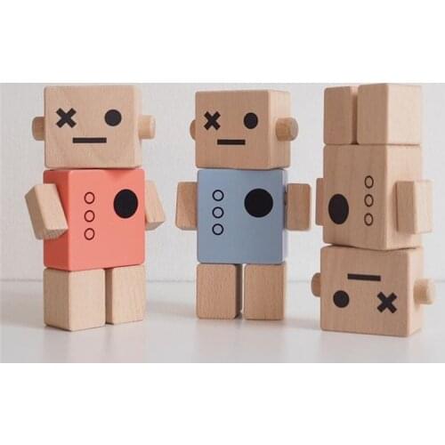 Nordic Blocks Decor Wooden Robot Ornaments Kids Room Handmade Decor Wood Toy Baby Nursery Decoration Christmas Best Gifts