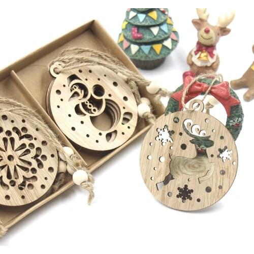 Wooden Deer Christmas Ornament Santa Claus Gift For Chirstmas Tree Hanging Pendants Xmas Decoration For Home Noel Party New Year