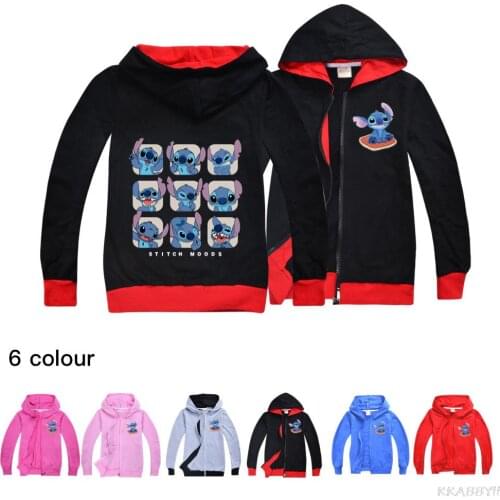 Disney Stitch Cartoon Hoodies Children Boys Girls Sweatshirt Autumn Baby Tops Fashion Casual Zipper Coat Costume