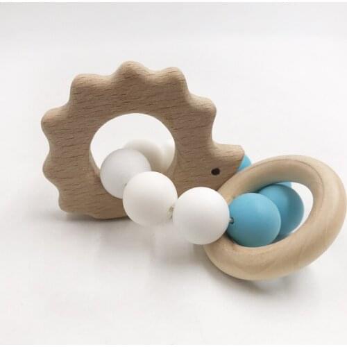 Baby Teether 1pc Bracelet Food Grade Giraffe Beech Wood Teether Cute Star BPA Free Silicone Beads wood ring Teething Toys Gifts