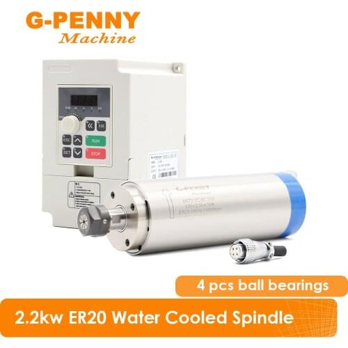 2.2KW ER20 220v Water cooled spindle motor Diameter 80*230mm 4pcs ceramic ball bearings & 2.2KW QL Inverter VFD