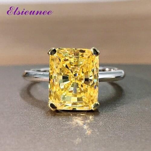 ELSIEUNEE 100% Real 925 Sterling Silver Citrine Birthstone Women Wedding Engagement Rings Yellow Gemstone Fine Jewelry Wholesale