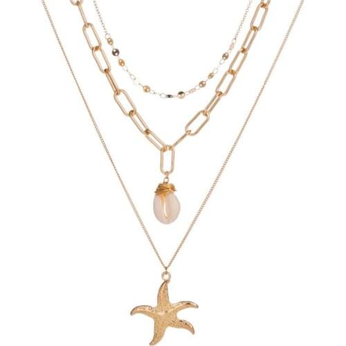 European and American New Fashion Beach Shell Multistory Necklace Metal Starfish Pendant Ornaments