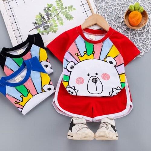 Summer Baby Boy Girl Clothes Infant Cartoon Colorful Bear T Shirt Shorts 2pcs/Set Kid Fashion Garment Children Casual Sport Suit