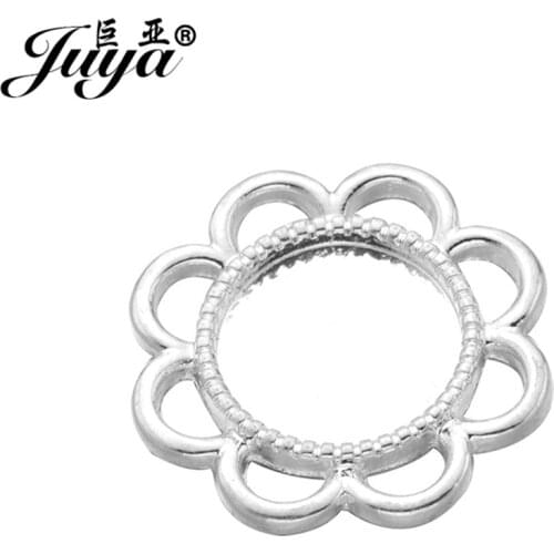 JUYA 10pcs 12mm Inner Round Cabochons Base Setting Retro Wave Shape DIY Necklace Pendant Jewelry Making Supplies Accessories