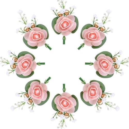 Pack of 8 Hot Sale Groom Best Man Dress Corsage Accessories Ribbon PE Rose DIY Business Party Wedding Props XH0728