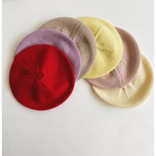 Korean Knit Beret Solid Children Baby Hats Autumn Winter Styling Accessories Painter Hat For Girls Kids Bonnet(46-53cm)2351