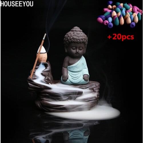Creative The Little Kung Fu Monk Censer Small Buddha Burner Backflow Stick Incense Burner Purple Clay Censer Home Decoration