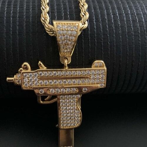 Iced out gold coating gun pendant with free regular chain