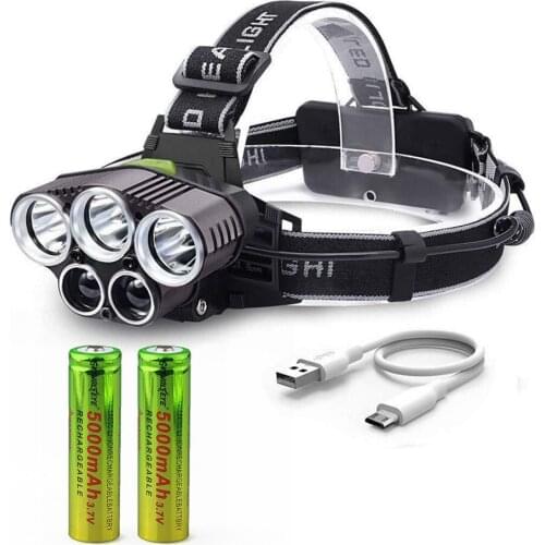 Multi-functional 6 Modes USB Charging Outdoor Fishing 5 LED Headlight Flashlight 18650 Battery Outdoor Head Band With Lights