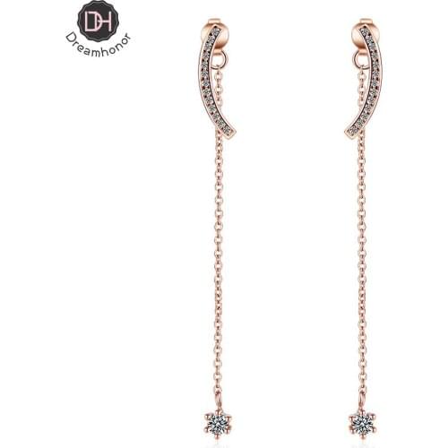 Dreamhonor Fashion Rose Gold Color Crystal Rhinestone Moon Long Earrings Brincos For Girlfriend Gifts Jewelry
