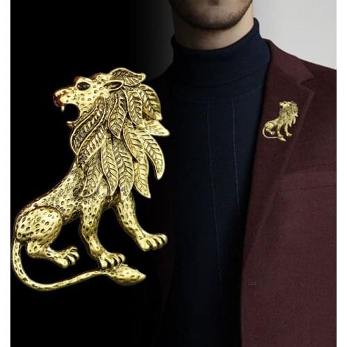 Fashion New Animal Brooch Pin High-grade Personality Antique Gold Silver Color Lion Brooches for Men Shirt Collar Accessories