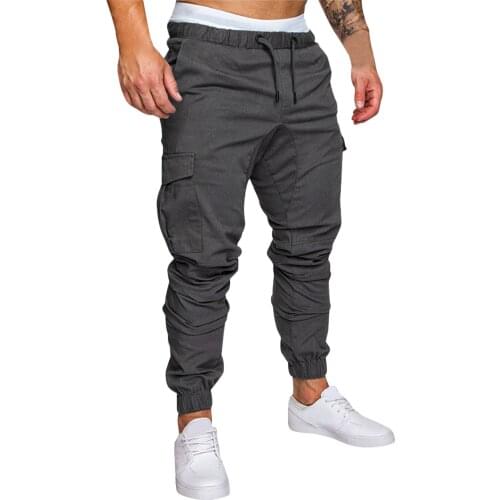 Men Casual Pants Plus Size Men Solid Color Multi Pocket Drawstring Ankle Tie Cargo Pants Trousers Summer Casual Cargo Pants