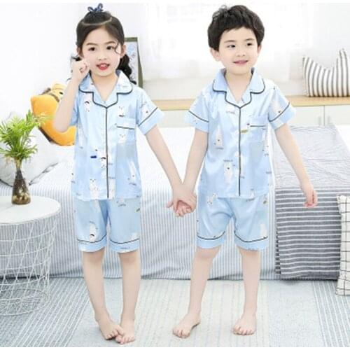 Toddler Baby Boys Girls Pyjamas Set Infant Kids Short Sleeve Cartoon Print Tops Pants Button Sleepwear Summer Pajamas for Child