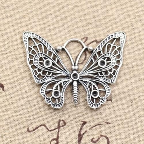 3pcs Charms Butterfly 48x38mm Antique,Zinc Alloy Pendant fit,Vintage Tibetan Bronze Silver color,DIY For Handmade Jewelry
