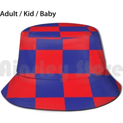 Crystal Red And Blue Checkered Fan Flag Bucket Hat Adult kid baby Beach Sun Hats Cpglaziers South London Selhurst Park
