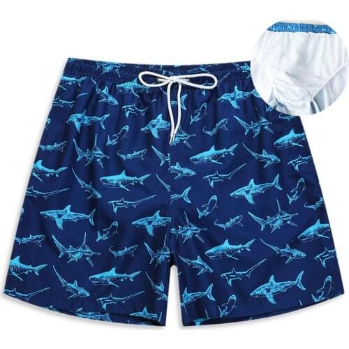 2021 New Fashion Beach Shorts Soft Quick Dry Shark Print Casual Men Drawstring Loose Shorts Sweat-absorbing for Swimming