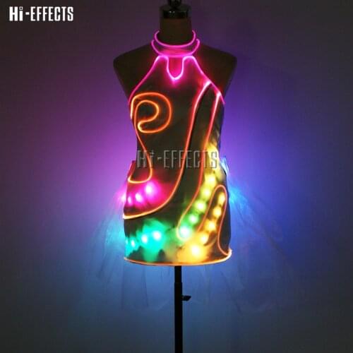 LED Cheongsam Dress Women Luminous Dance Costume Stage Show Short Party Dress Full For Dancing Skirts Wedding Party