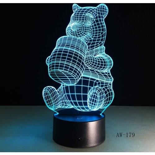 3D Honey Bear LED Night Light Bulb Decoration Light Kid Gift Cartoon Novelty Atmosphere Touch Mood Table Lamp Lava AW-179