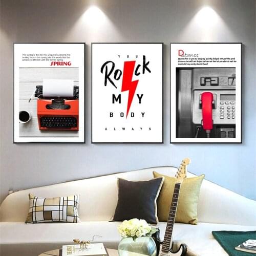 Black and White Red Letter Phone Booth Dining Room Simple Living Room Triple Decoration Nordic Frameless Picture Core Decor