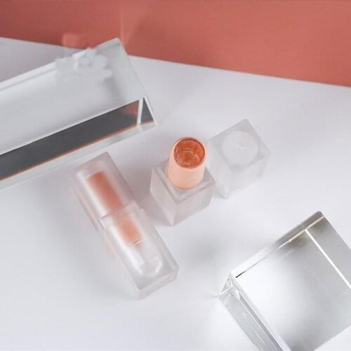 50pcs INS lipgloss tubes crystal acrylic full transparent / matte lip tubes matte nude pink lipstick tubes square lip balm tube