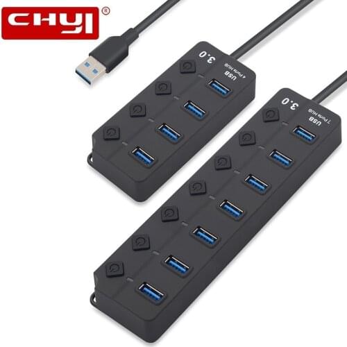 CHYI USB Hub 3.0 High Speed 4/7 Ports USB 3.0 Hab Splitter On/Off Switch With EU/US/AU/UK Power Adapter For MacBook Laptop PC
