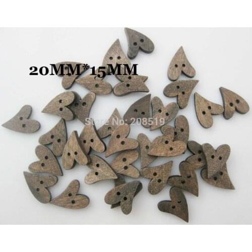 WBNLGV Brown wood Heart buttons 20mm*15mm 100pcs/lot 2 holes sewing accessories