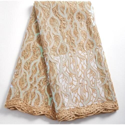 Zhenguiru New High Quality Golden African Lace Fabric 2021 Tulle French Lace Fabric Nigerian Lace For Women Wedding Dress A2349