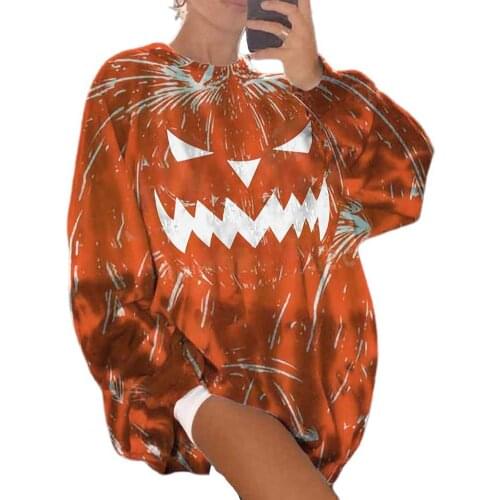 Halloween Printed Women Casual Loose Sweatshirt Pullover Pumpkin Face Top O-Neck Loose Fit Autumn Sweatshirt Streetwear Tops