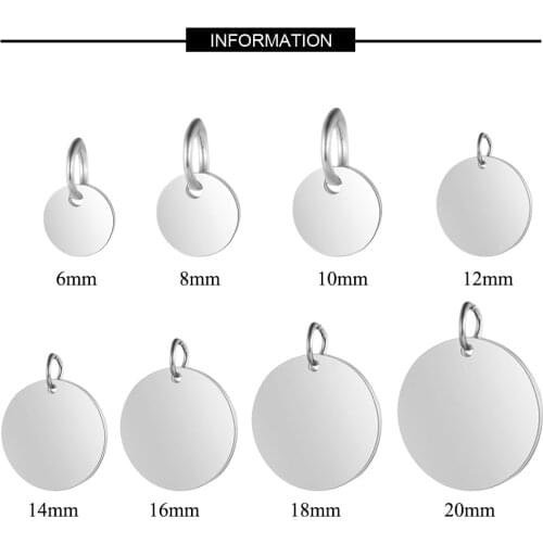 5pcs/lot 100% Stainless Steel Blank 6-20mm Disc Round Tag Charm Pendant for Bracelet Necklace Jewelry Making Blank Tag