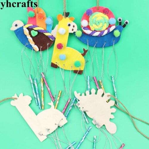 5PCS/LOT Paint unfinished wood dinosaur aeolian bells Animals arts and crafts Kindergarten toys Early learning educational toys
