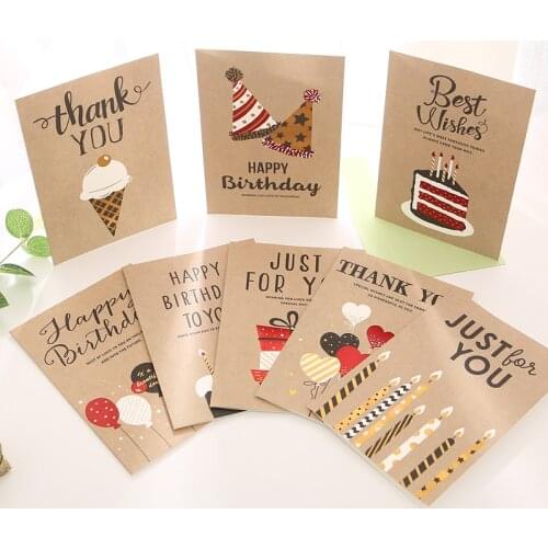 8pcsKorean Creative Childrens Birthday Card Retro Kraftpaper Business Greeting Card Thank You for Your Message Card Paper