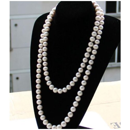 Free shipping classic 9-10mm natural south sea white pearl necklace 33inch 14 gold